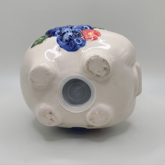Vintage Piggy Bank Stoneware Pig Grape Cluster Stopper Wine Lovers - Picture 5 of 6